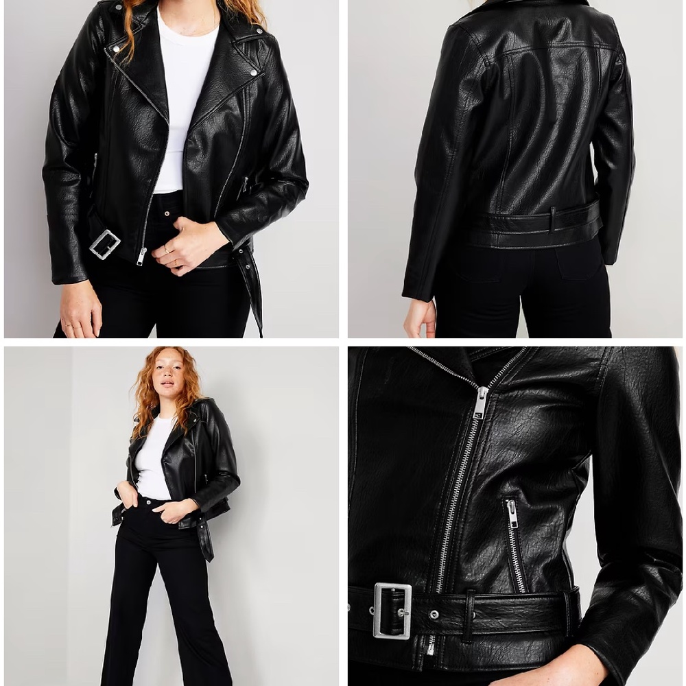 Old Navy Faux-Leather Belted Biker Jacket – Small Petite NWT